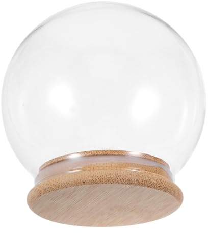 Garneck Campana De Vidrio Transparente con Base De Madera De Flores Preservadas De Exhibición Redonda para Figuras De Bricolaje y Decoración del Hogar