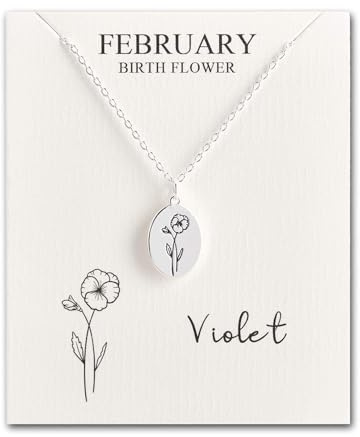 Philip Jones February Birth Flower Violet Necklace with Card
