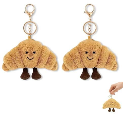 JcvPot 2 Stücke Croissant Schlüsselanhänger, Croissant Kuscheltier Bag Charms, Brötchen-Taschenanhänger Schlüsselanhänger, Schlüsselanhängers Niedliches Design Für Taschen Dekoration Und Gesch