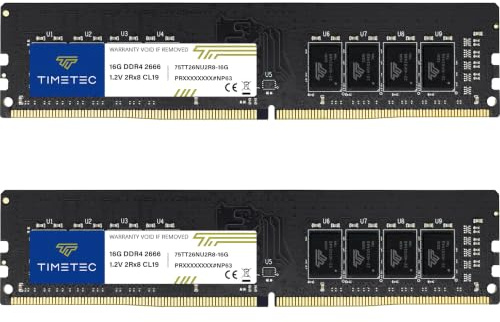 Timetec Premium 32 GB KIT (2 x 16 GB) DDR4 2666 MHz (PC4-2666V) PC4-21300 UDIMM Desktop-RAM – Non-ECC Unbuffered, 288 Pin, 1,2 V, CL19 DIMM-Speichermodul