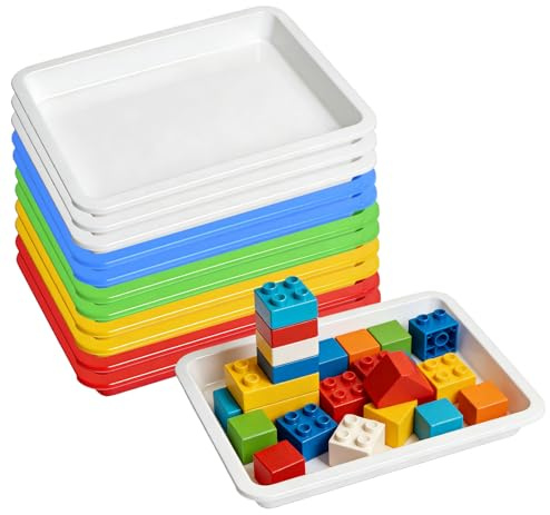 GOEDCH 12 stycken konstbrickor av plast: 34 x 25 x 2,6 cm plastbricka, 5 färger konstbrickor, materialbricka, serveringsbricka rektangulär för hantverk, hantverk, gör-det-själv-projekt