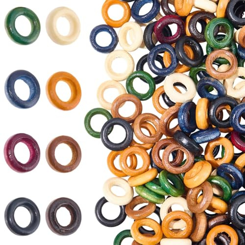 SUNNYCLUE 320 pièce de Perles Plates en Bois Bicolores à Grand Trou Perles D'Espacement Rondes Vintage pour Macramé Perles D'Espacement Libres pour Colliers Bracelets Cheveux Porte Clés Bijoux et Déco