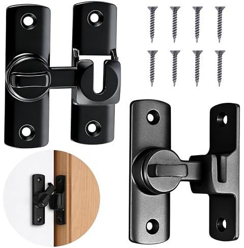 2 Pcs Sliding Door Lock Made of Aluminum Alloy, 90/180 Degree Door Latch for Bathroom Kitchen Patio Garden(Black, Grey)