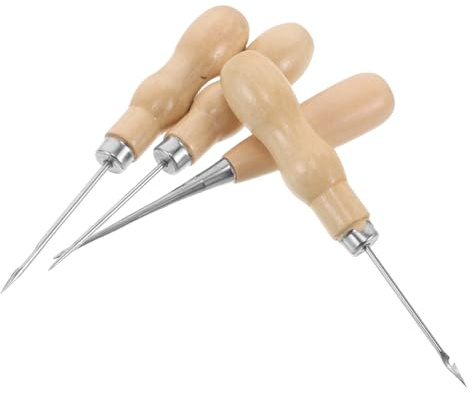 UTHCLO Set 4 Pezzi Punteruolo per Cuoio Manico in Legno a Forma di Zucca Attrezzi per Punzonatura Artigianale Pelle Punteruolo da Cucito Ergonomico per Rilegatura Sartoria e Lavori