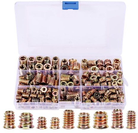 Inserti Filettati per Legno, 155 Pezzi Dadi Esagonali M4 M5 M6 M8, Boccole Filettate in Lega di Zinco, Viti a Esagono Incassato per Mobili in Legno, con Assortimento e Scatola di Ritenzione
