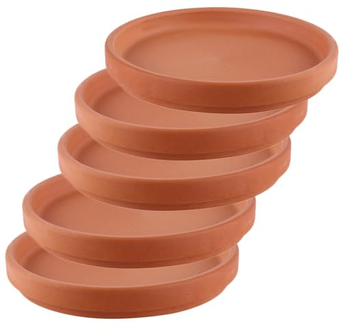 DIYEAH Lot de 5 Soucoupes en Céramique Rouge Terre Cuite 13 X 1,7 Cm pour Pots de Fleurs, Plateau Imperméable pour Jardinière Intérieur et Extérieur, Support Anti-Fuite et Protection