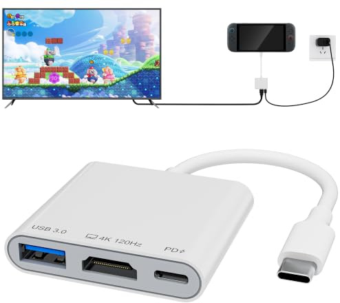 Adaptador USB-C a HDMI para iPhone 15/16/17 a TV, pantalla Ultra HD 4K a 120Hz con HDMI 2.1, carga PD de 100 W y puerto USB, adaptador de viaje para MacBook/iPad/Samsung Galaxy/Switch 2