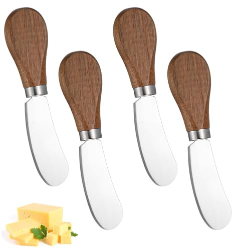 Thrymme 4 Pcs Butter Knife Spreader, Stainless Steel Butter Knives with Acacia Wood Handle for Soft Cheese, Jam, Charcuterie and Daily Kitchen Use