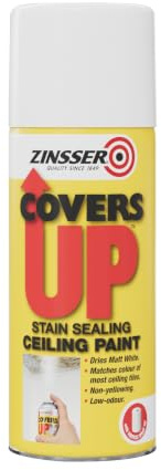 Zinsser ZINCU400A CU400A CoversUp Aerosol 400ml, Clear | Low-odour ceiling paint aerosol for covering water stains and ceiling repairs. Matt white, non-yellowing finish.