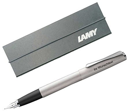 Lamy Füllhalter studio brushed Modell 065, Feder F, Edelstahl strichmattiert, inkl. Laser-Gravur