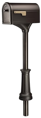 Architectural Mailboxes Roxbury™ Weather-Resistant Steel Metal Mailbox for outside with Post, Rubbed Bronze, Medium Curbside Mailbox with Magnetic Latch, USPS Approved for Residential Delivery