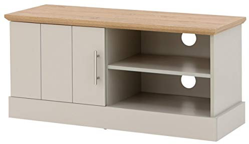 GFW Kendal Oak Small Unit with Display Shelves & Storage, Wooden Entertainment Stand Cabinet with Rear Cable Entry for Max 43 Inch TV, Wood, Grey, H-48cm x W-100cm x D-39cm