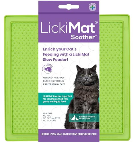 LickiMat Classic Soother, Cat Slow Feeder Lick Mat, Boredom Anxiety Reducer; Perfect for Food, Treats, Yogurt, or Peanut Butter. Fun Alternative to a Slow Feed Cat Bowl or Dish, Green