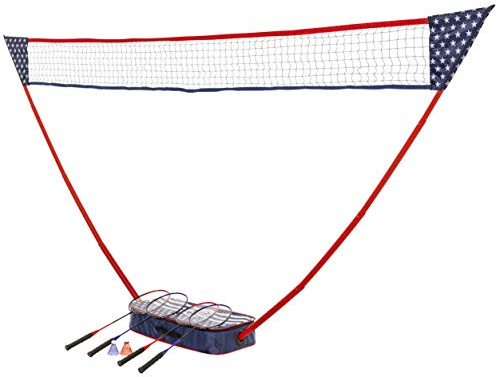 Triumph Patriotic Portable Badminton Set with Freestanding Net, 4 Rackets, 2 Shuttlecocks, and Carry Case – All-in-One Outdoor Game for Backyard, Beach, Camping, and Family Fun
