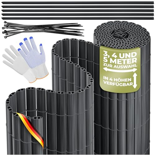 KESSER® Estera de Privacidad PVC Valla Protectora Balcón | Resistente a la Intemperie | 80 x 400 cm | Lamas reforzadas | Revestimiento del balcón Incluye Abrazaderas y Cubierta Antracita