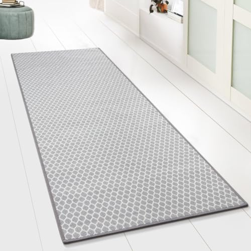 Tappeto Corridore da Ingresso, Tralee (80 x 200 cm) Grigio Antiscivolo per Cucina, Corridoio, Soggiorno, Camera da Letto, Design Classico Tappeto Lungo da Pavimento