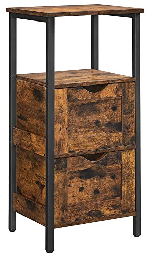 VASAGLE Badezimmerschrank, Badschrank, 2 Schubladen, offenes Fach, Kommode, Badregal, platzsparend, 37 x 30 x 80 cm, vintagebraun-schwarz BBK151B01