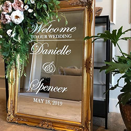 Gue Willkommen Spiegel Vinyl Aufkleber - Personalisierte Namen für Hochzeit Zeichen Decor - Custom Kunst (57x46 cm)