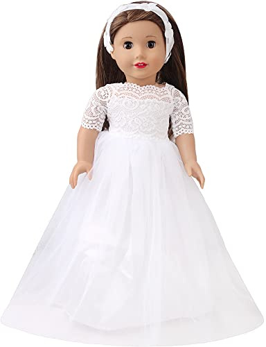 DUORUIMI Vestido largo de boda blanco con encaje para muñeca American Girl de 18 pulgadas con diadema