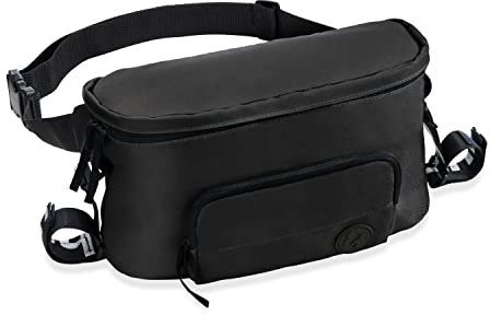 hauck Pushchair Hip Bag, Black - Große 2in1 Bauchtasche & Kinderwagen Organizer mit Reißverschlusstasche & Verstellbarem Gurt, 17 x 11 x 32 cm, Einfache Befestigung am Buggy, für Damen & Herren