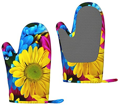 Silikonhandschuhe mit Blumendruck, für Mikrowelle, Küche, Grill, Kochen, Backen, Camping
