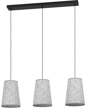 EGLO Hängelampe Alsager, 3-flammige Pendelleuchte über Esstisch | Esszimmerlampe aus Filz in Grau und Metall in Schwarz, Hängeleuchte mit E27 Fassung, 91 cm