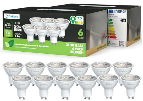 sailsco Energieklasse A GU10 LED Warmweiss Lampe,1.9W 345LM 2700K Warmweiß GU 10 Spot Energiesparlampe, 50W Glühbirne Ersetzt,36 Grad Abstrahlwinkel G10 Leuchtmittel,Nicht Dimmbar Birne,12 Stück