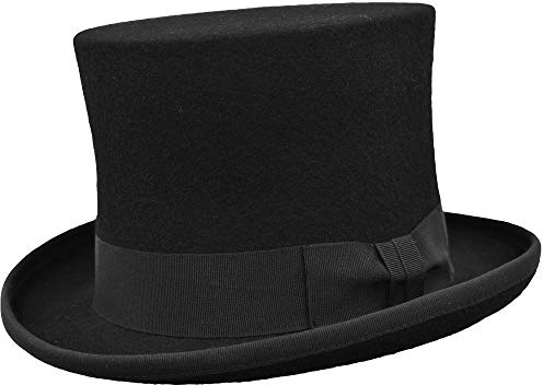 Melegari Wollfilz Zylinderhut | Handgefertigter Zylinder | Cordusio | mit Innenfutter und Schweißschutz aus Stoff | Unisex, Schwarz , 57/58 cm