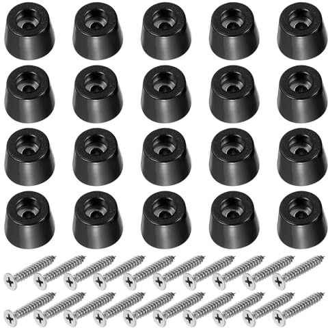 PATIKIL Cutting Board Feet,20 Pieces Non Slip Rubber Feet Bumpers with 304 Stainless Steel Screws for Cutting Board Furniture Chairs Desks 0.87Wx0.63H, Black