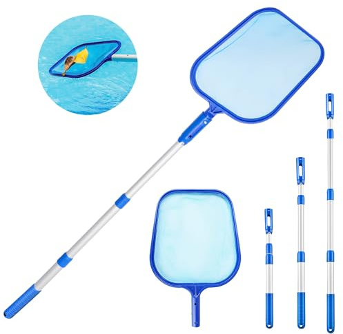 Pool Kescher Netz mit 88CM Teleskopstange, Whirlpools Kescher Rake Pool Reinigungszubehör Feinmasch Netz Aluminiumpole für Teich Brunnen Spa Fischtank über dem Boden
