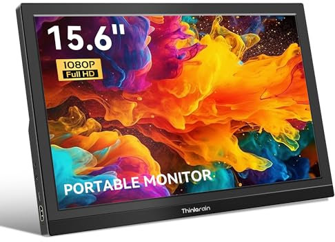 Thinlerain Portable Monitor 15,6 Zoll 1920 x 1080 FHD Tragbarer Gaming Monitor, HDMI, Typ-C, USB-C Anschlüsse, für MacBook, PC, Laptop, Raspberry Pi, Xbox, PS4, eingebauter Lautsprecher
