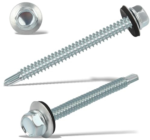 130 Viti Autofilettanti Da 4,8 x 55 mm Con Guarnizione, Viti Da Tetto Con Rondella Di Tenuta (Argento)