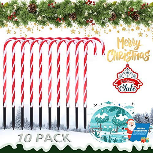 Uposao 10er LED Zuckerstange Lichterketten Set Weihnachts Dekoration Lichterketten Weihnachtsweg Marker Außen Garten Deko für Außen und Innen Garten Weihnachten