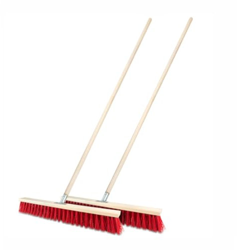 2 Stück Straßenbesen 60 cm mit Stiel 150 cm Holz draußen Gartenbesen Industriebesen Robuster Outdoor Besen mit Stabilen Borsten für Hof Garten und Gehwege (60cm + Stiel 150cm)