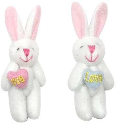 LunarCharm 2 pieces mini love rabbit, 4.5 cm plush rabbit gift for girls dollhouse accessories mini rabbit with joint, DIY decoration, clothing material accessories