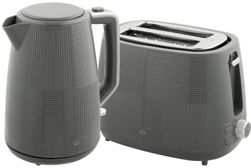 HOMCOM Kettle and Toaster Set Kettle & 2 Slice Toaster Kitchen Set, Grey | 1.7L 3000W Fast Boil, 7 Level Browning Controls, Defrost, Reheat, Boil-dry Protection