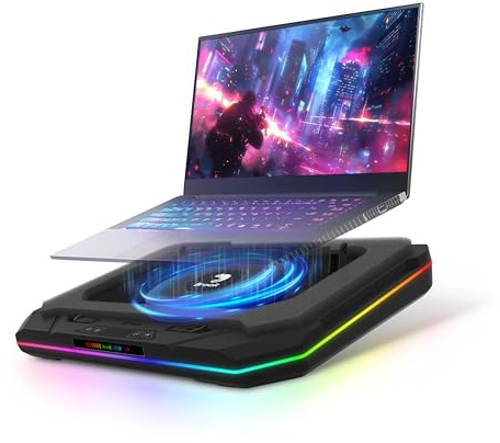 Brook Saviortop Gaming Laptop Cooling Pad – High-Speed 3500 RPM Laptop Cooler with Turbo Fan, RGB Cooling Stand for 10-19 Inch Laptops, Touch Control, USB-C Hub, Adjustable Height, Quiet Cooling Fan