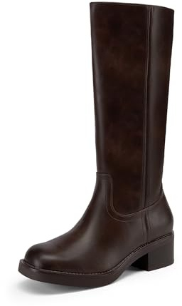 DREAM PAIRS Stivali Alti al Ginocchio da Equitazione con Plateau, Tacco Grosso e Blocco, Cerniera Laterale, Comodi Stivali da Campus da Donna,Size 41,Marrone Scuro,DWUMKB2539