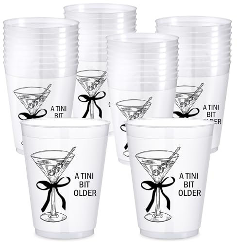 Jingmore 24 Pack a Tini Bit Older Cups 16 oz Pink Plastic Martini Birthday Cups Martini Bow Party Decorations for Women a Tini Bar Bit Older Birthday Home Bachelorette Party Supplies(Black)