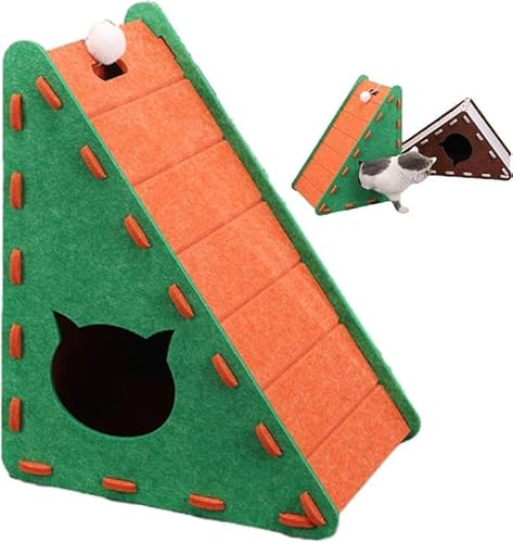Mellowkin Rascador para Gatos - Tabla Triangular Vertical con Fieltro, Integrada con Cama, Resistente al Desgaste y no Desprende Pelusa, para Interior, Evita Muebles