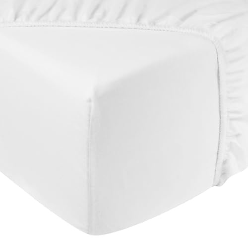 DoubleDry Spannbettlaken Jersey 160x200cm - 100% Baumwolle - Spannbetttuch - 28cm Steg - Weiß