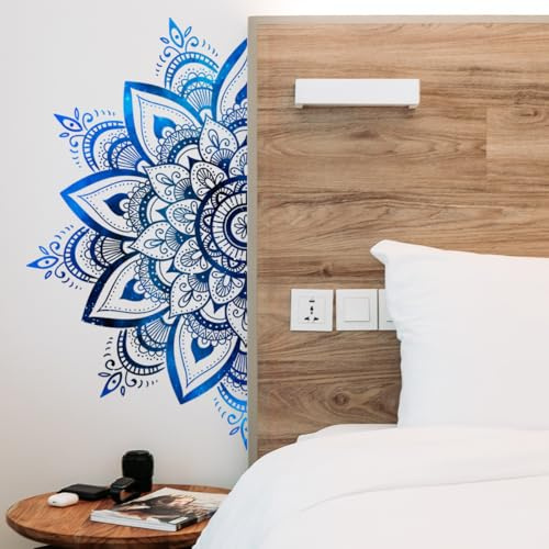 WandSticker4U®- Stickers muraux MANDALA bleu (78x40 cm) I Autocollant mural mandala zen lotus indien oriental rétro I Déco murale salon chambre adulte cuisine couloir bureau studio de yoga meuble