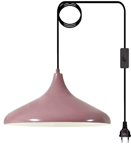 bamyum Champion Hängelampe Lila mit Stecker 35 cm, Pendelleuchte EU Stecker, Hängeleuchte Metall 450 cm Kabel Schalter, Küchenlampe Lila