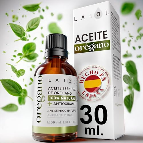 LAIOL Aceite de Orégano 30 ml - Puro 100% Natural con Carvacrol - Aceite Esencial de Orégano Líquido y Orgánico - Uso Alimentario y Terapéutico - Gotas Concentradas para Bienestar, Defensa y Cuidado
