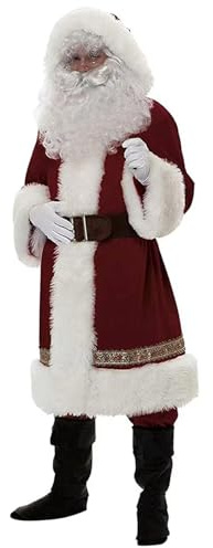 Costume da Babbo Natale per adulti e uomini, deluxe con vestiti, barba e parrucca, cappello e stivali, caldo e confortevole, elegante costume per Natale, cosplay, feste di Natale