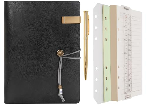 WONDERPOOL Läderjournal linjerad pappersanteckningsbok och penna – påfyllningsbar 6 ringpärm skrift spiraldagbok med linjerade anteckningsblock vintage skydd för kontor resa arbete och planagenda