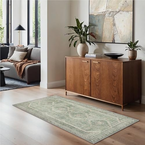 GENIMO Alfombra Salon Sin Peluche,Alfombra Cocina Lavable Antideslizante,Alfombra Pasillo de Dormitorio,Alfombra Silla Escritorio,Comedor,Verde,60x90 cm