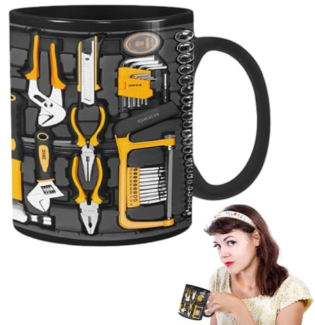 keloppasit Mechaniker-Kaffeetasse, 9,5 x 8 cm, lustige Keramiktasse mit großem Fassungsvermögen, Trinkbecher mit Griff, für Whiskey, Bier, Saft, Suppe, Wasser, Ingenieur, Herren, Ihn, Papa