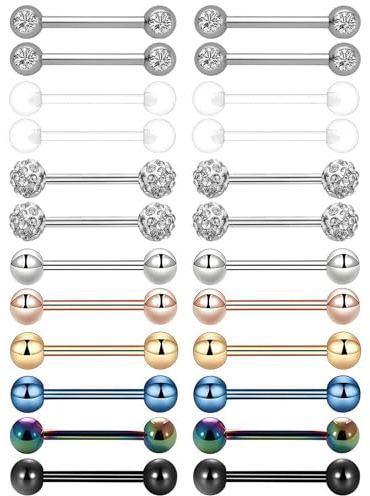 nuneoeuo 24Pcs Tongue Bars, Tongue Bar Piercing Industrial Piercing Jewellery Piercemed Nipple Bar Jewellery Silver Gold Surgical Steel Bars Nipple Attractive And Durable Suitable