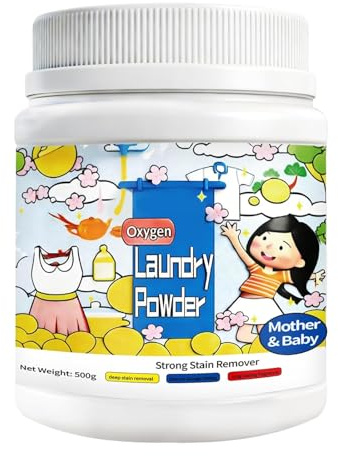 Oxygen-based Strong Washing Powder for Clothes, Hyper Concentrated Laundry Stain Remover, Powerful Washing Detergent Without Bleach, Color-Safe, Deep Oxygen Cleaning, Safe for Fabrics (500g)